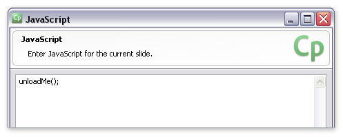 Screenshot of Captivate's "JavaScript" window