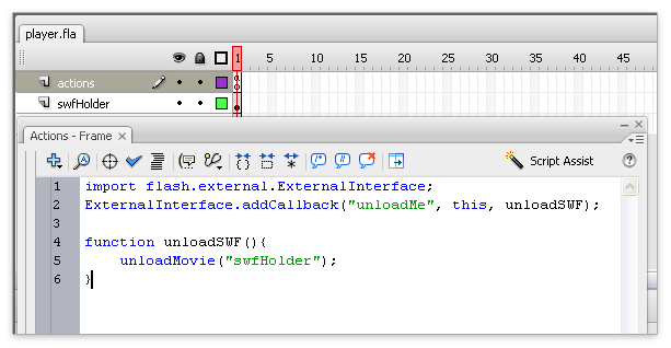 Screenshot of Flash's "Actions" window